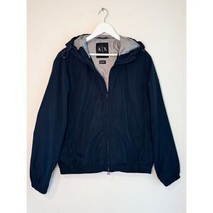 Armani Exchange A|X Men's Navy Blue Hooded Windbreaker Jacket - Size Large